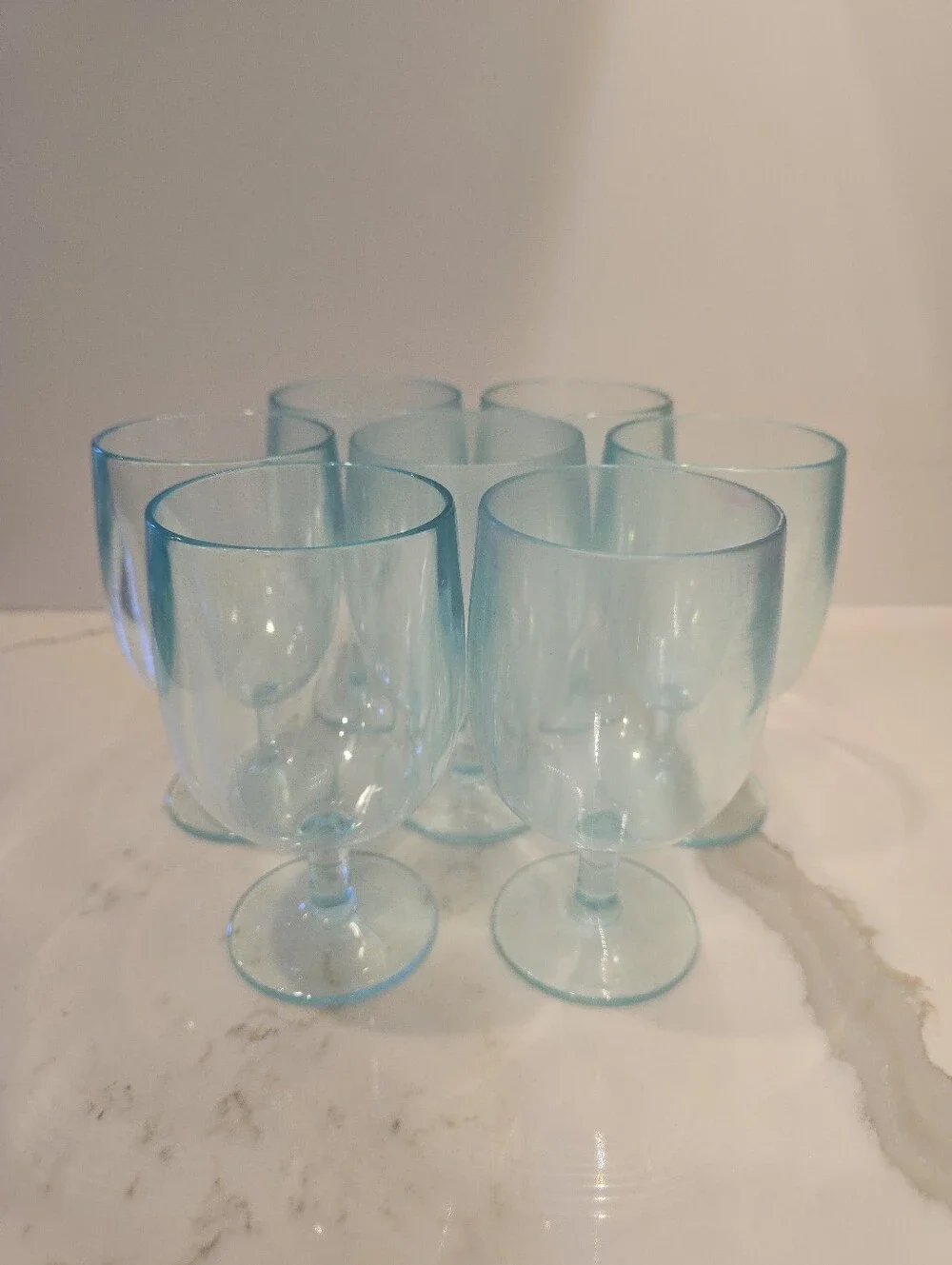 Stemmed Heavyweight Thick Durable Plastic Wine Glasses, 7-Piece Set, Aqua, GUC